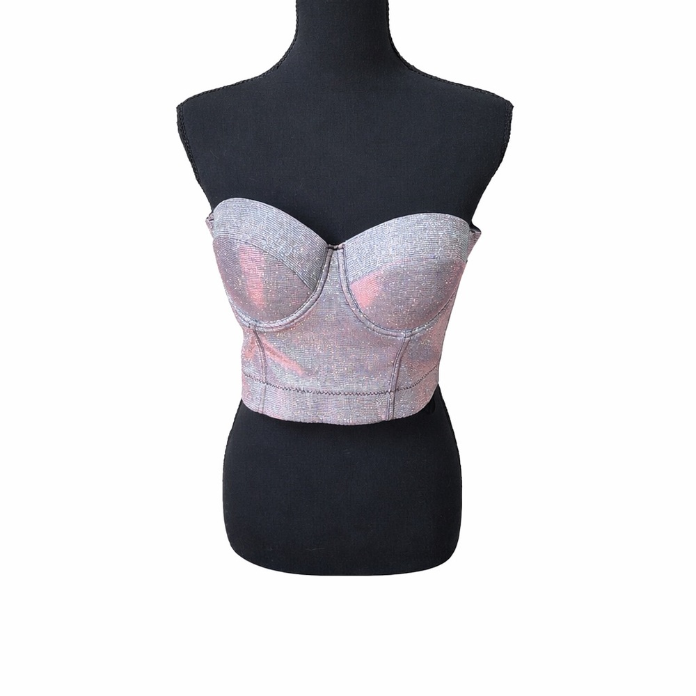 AKIRA Pink Silver Shimmer Strapless Bustier Crop Top NWOT Underwire Size M